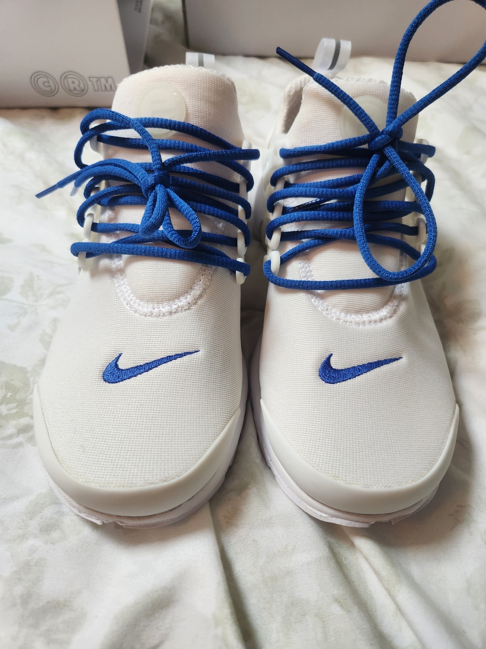 Nike Presto White Sneakers with Blue Laces and detailing
